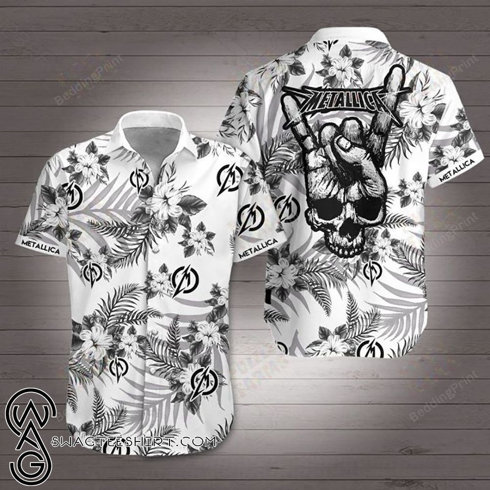 Metallic Band Hawaiian Shirt Tropical Aloha Button Up