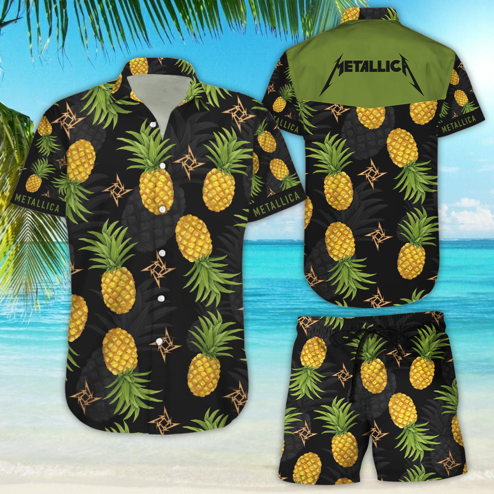 Metallica Pineapple Hawaiian Shirt Tropical Aloha Button Up