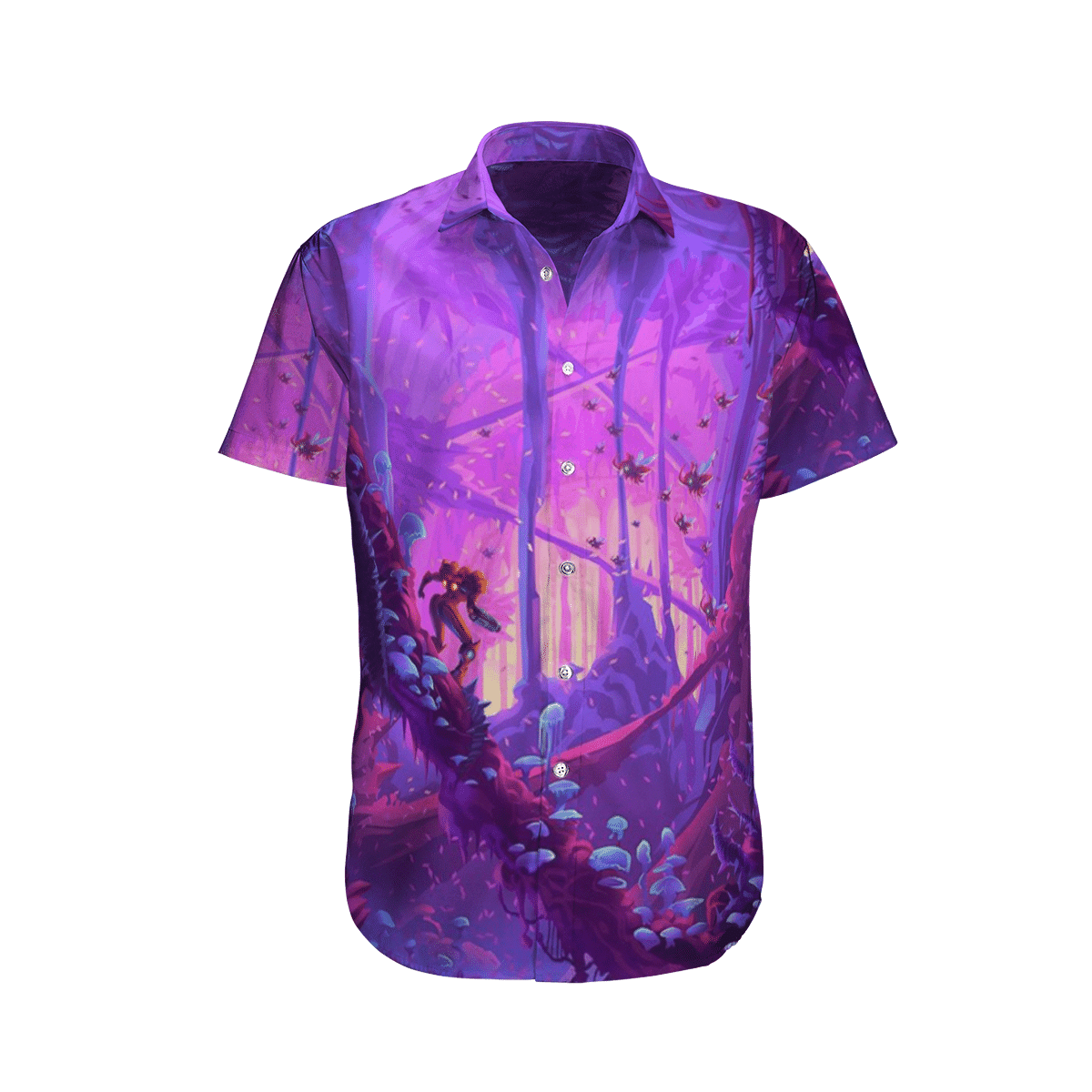 Metroid Prime Purple Forest Hawaiian Shirt Tropical Aloha Button Up