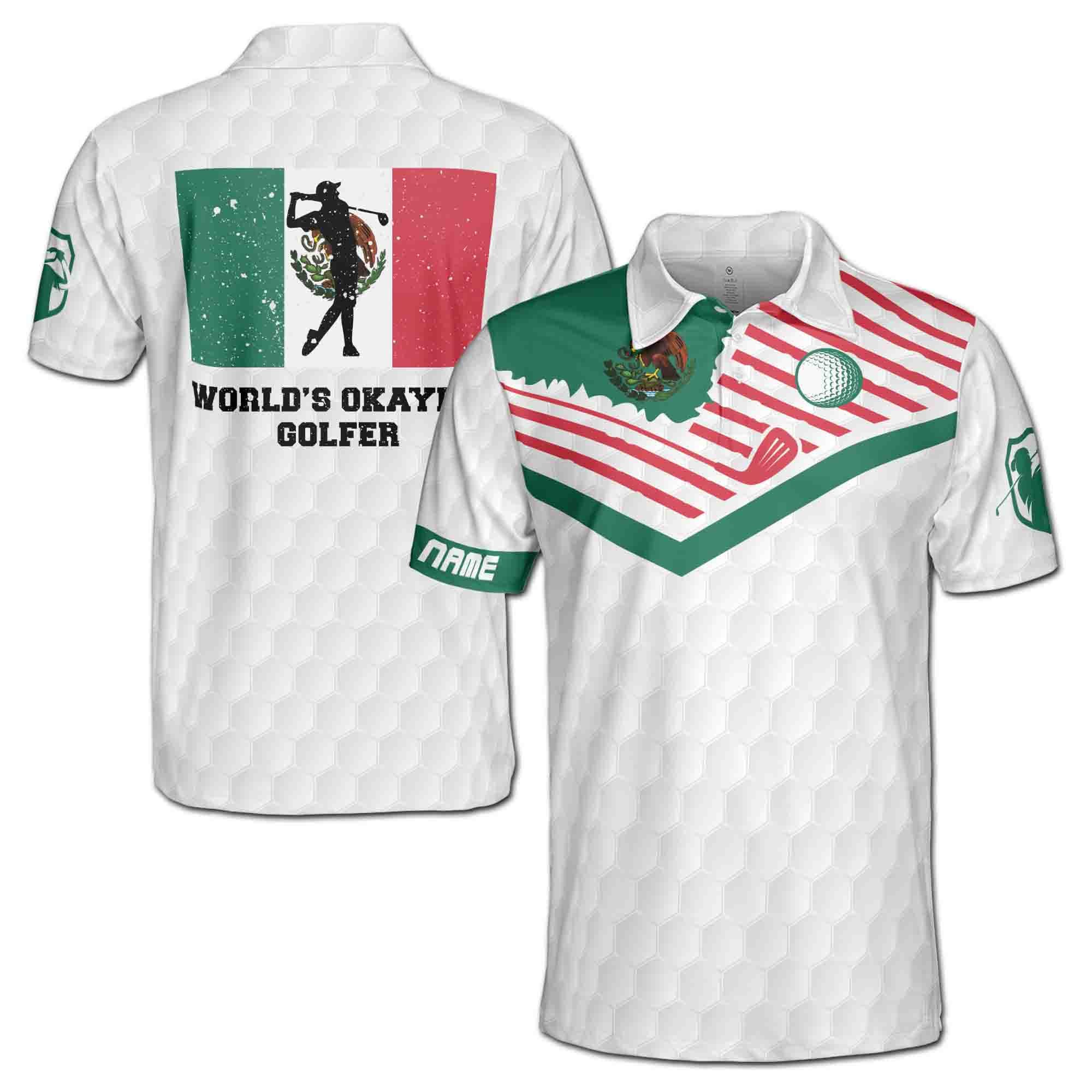 Mexico Flag World's Okayest Golfer Personalized Men's Polo Shirt