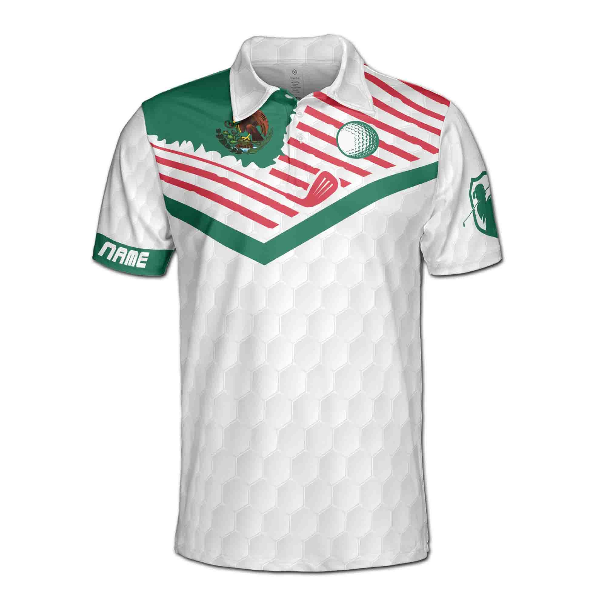 Alternative view of Mexico Flag World's Okayest Golfer Personalized Men's Polo Shirt