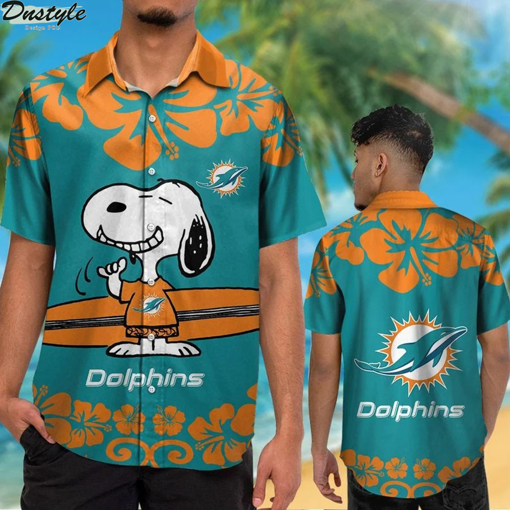 Miami Dolphins And Snoopy Hawaiian Shirt Tropical Aloha Button Up