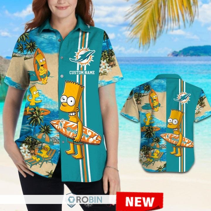 Miami Dolphins Bart Simpson Hawaiian Shirt Tropical Aloha Button Up