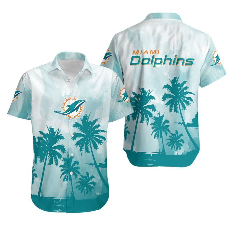 Miami Dolphins Coconut Trees Hawaiian Shirt Tropical Aloha Button Up