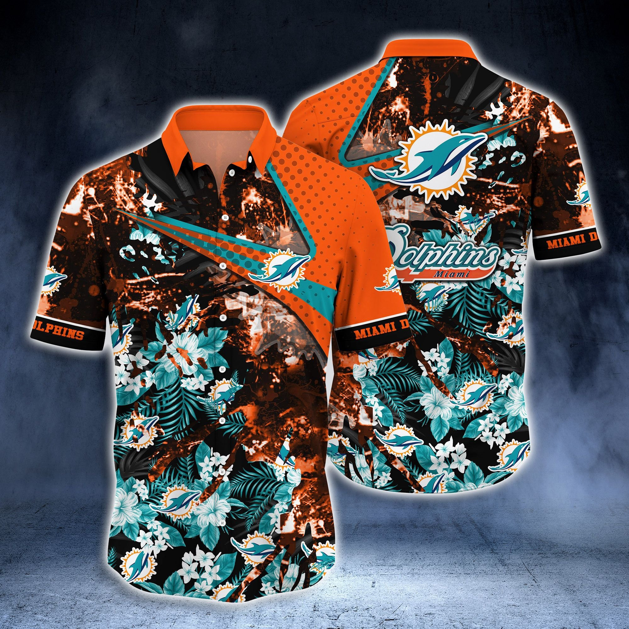 Miami Dolphins Cool Floral Hawaiian Shirt Tropical Aloha Button Up
