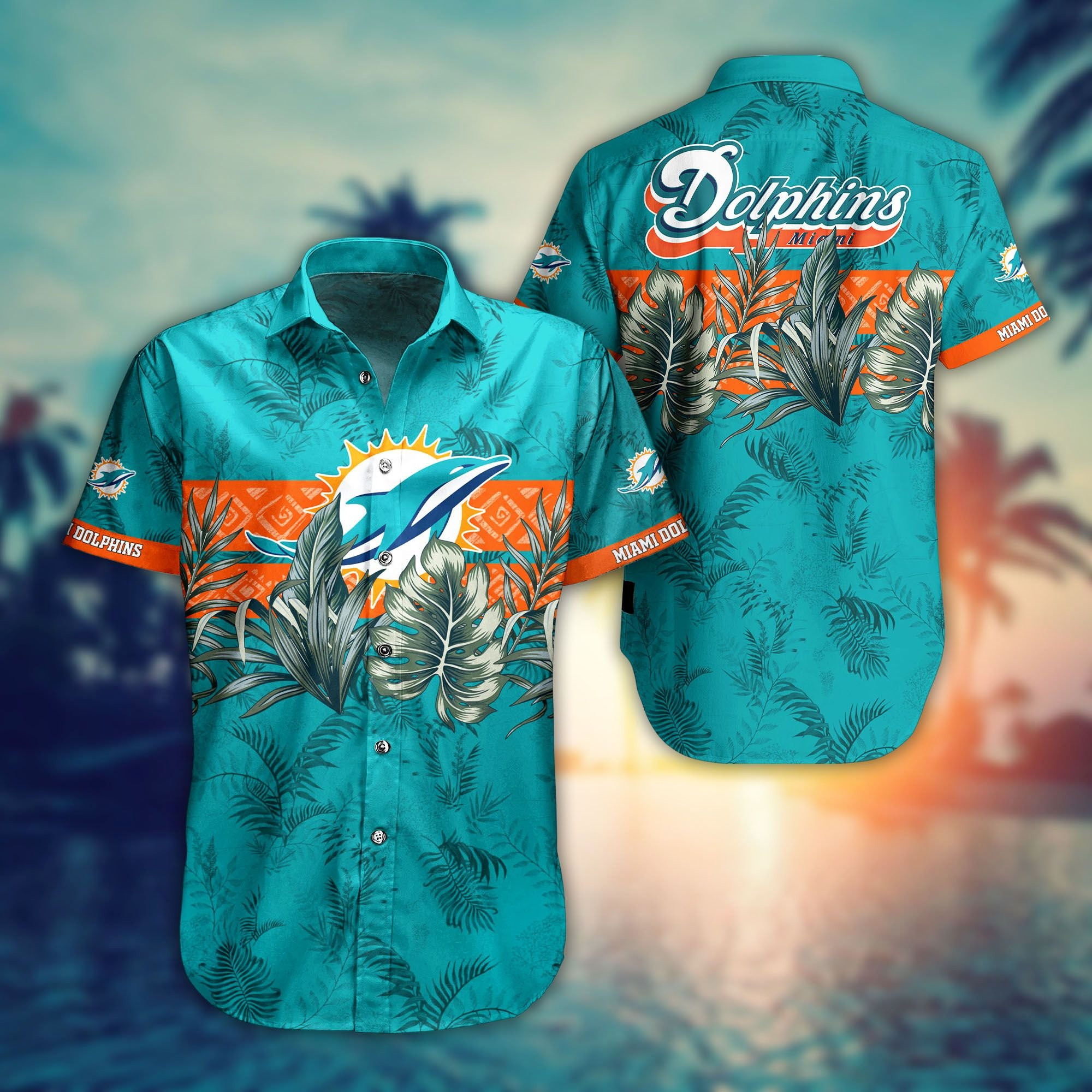 Miami Dolphins Floral Hawaiian Shirt Tropical Aloha Button Up