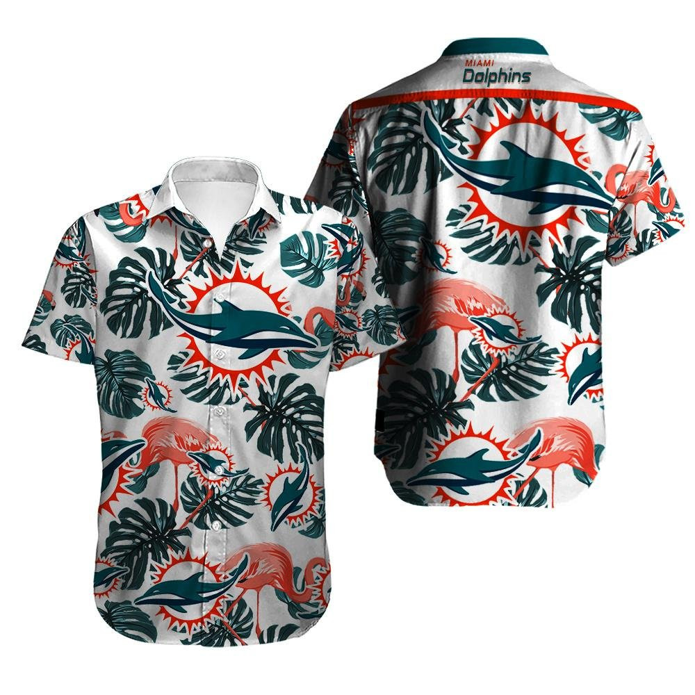Miami Dolphins Floral Hawaiian Shirt Tropical Aloha Button Up