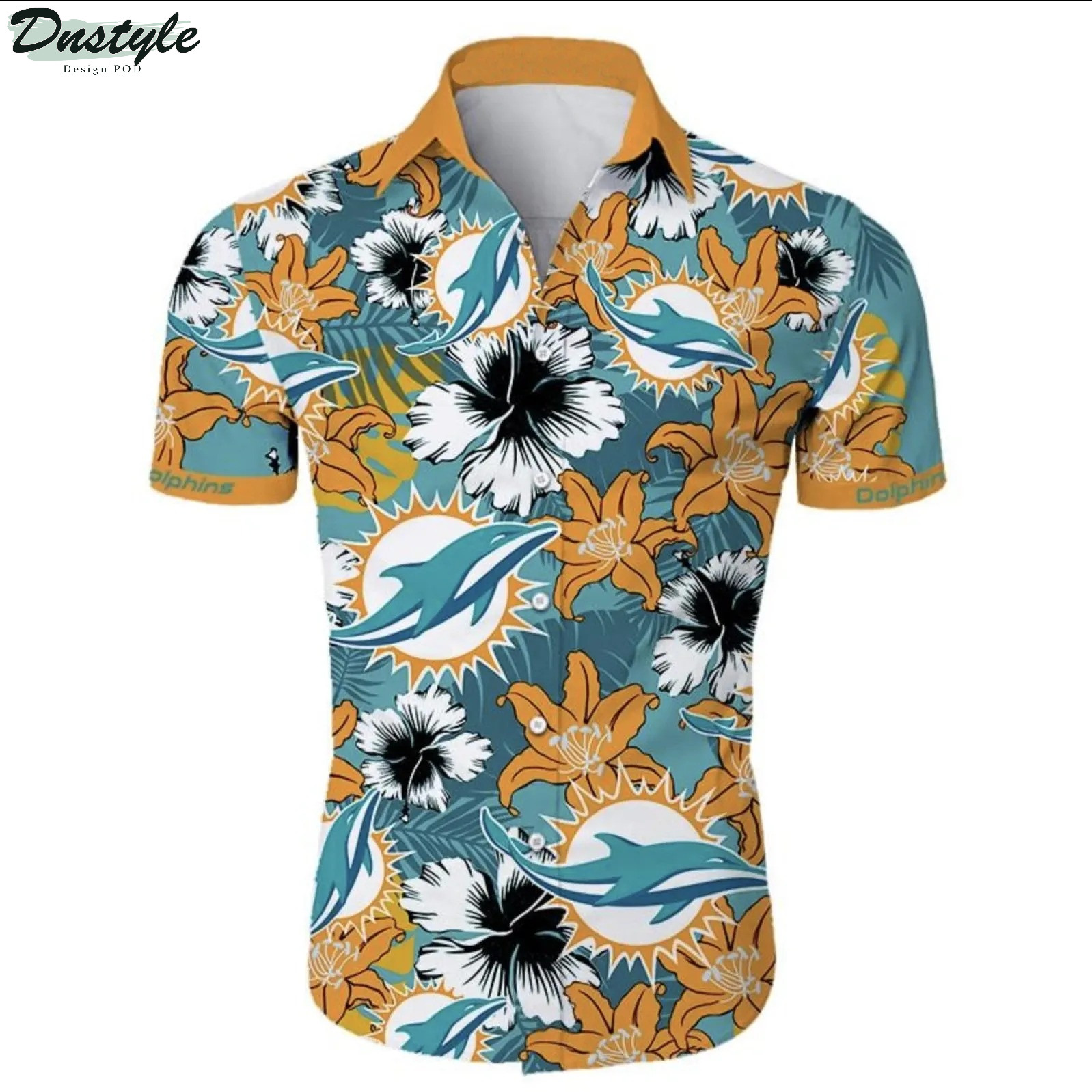 Miami Dolphins Floral Hawaiian Shirt Tropical Aloha Button Up