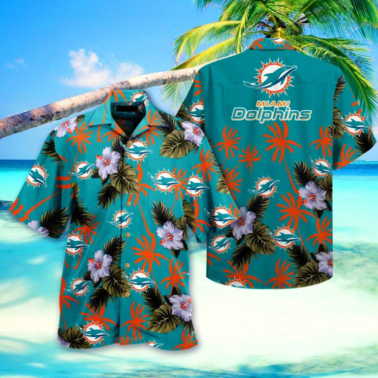 Miami Dolphins Floral Summer Hawaiian Shirt Tropical Aloha Button Up