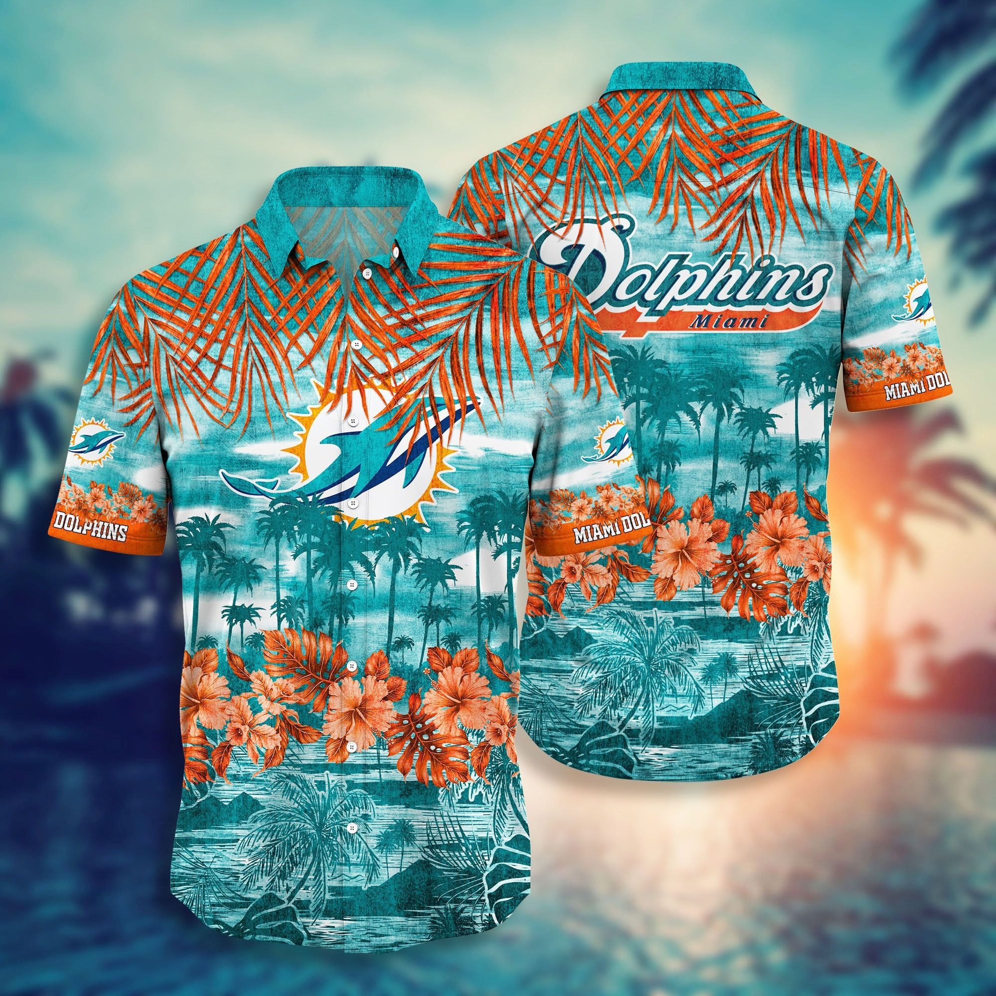 Miami Dolphins Floral Tropical Hawaiian Shirt Tropical Aloha Button Up