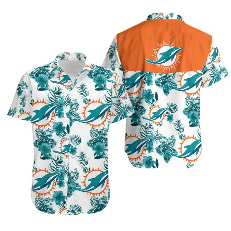 Miami Dolphins Flower Floral Hawaiian Shirt Tropical Aloha Button Up