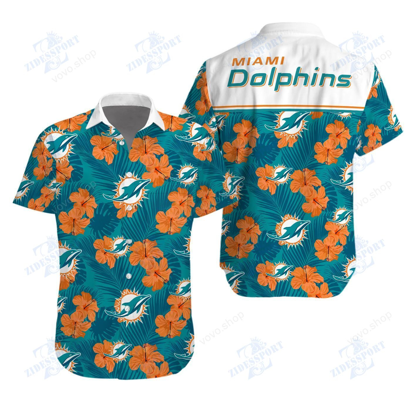 Miami Dolphins Flower Floral Summer Hawaiian Shirt Tropical Aloha Button Up