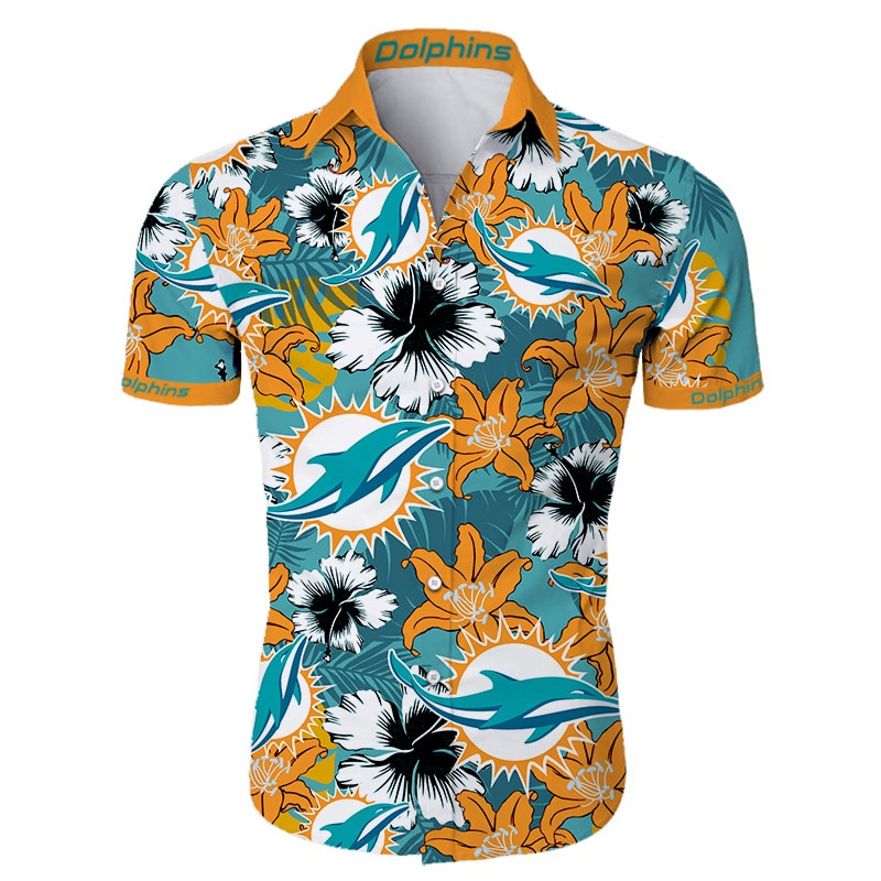 Miami Dolphins Flower Summer Hawaiian Shirt Tropical Aloha Button Up