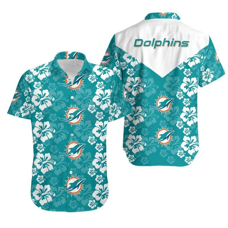 Miami Dolphins Flowers Hawaiian Shirt Tropical Aloha Button Up