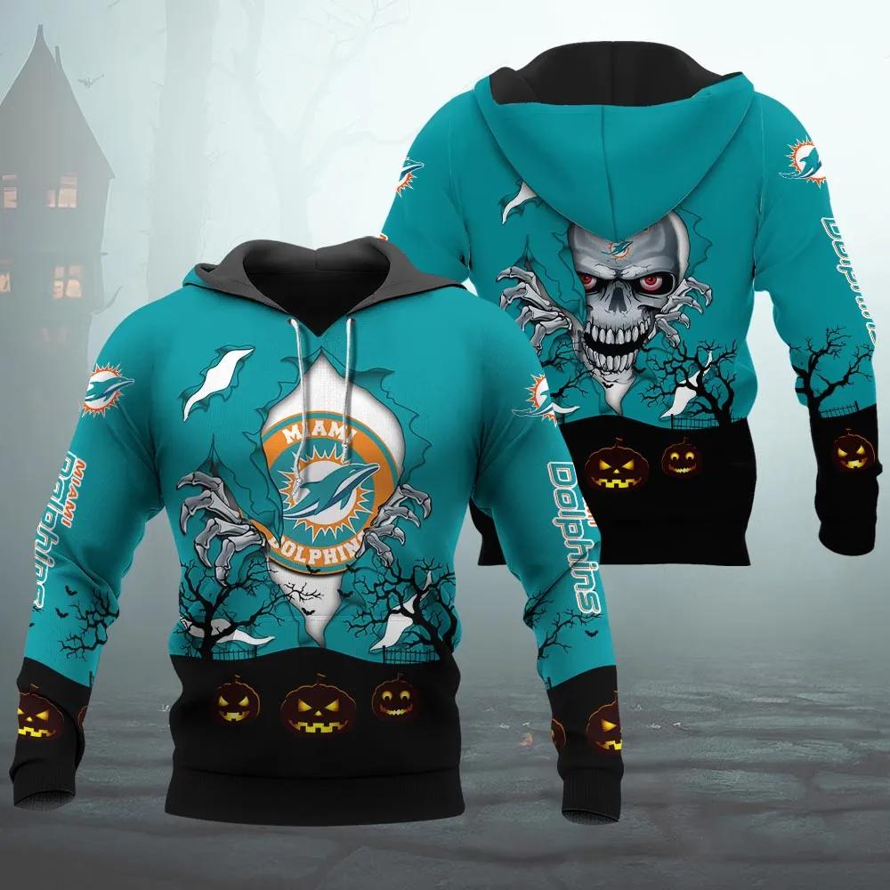 Miami Dolphins Halloween 3D NFL All Over Print Hoodie