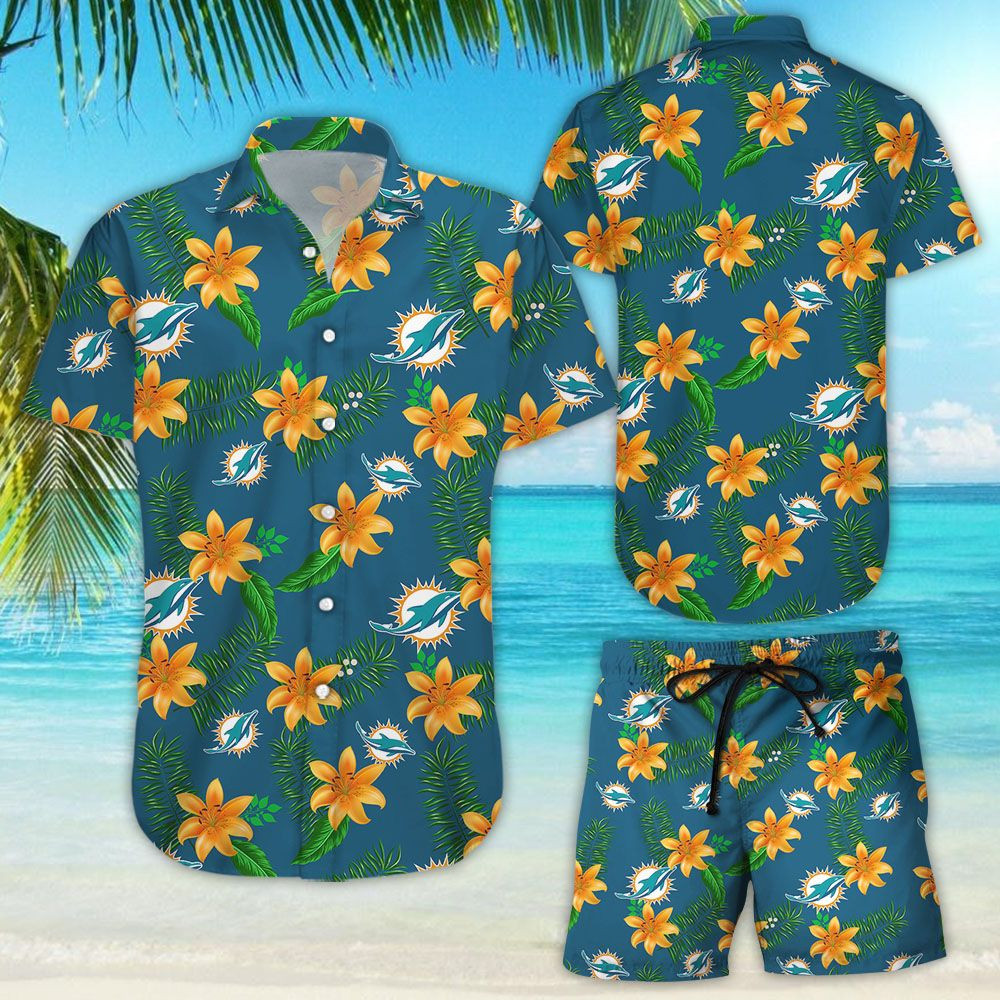 Miami Dolphins Hawaiian Shirt Tropical Aloha Button Up