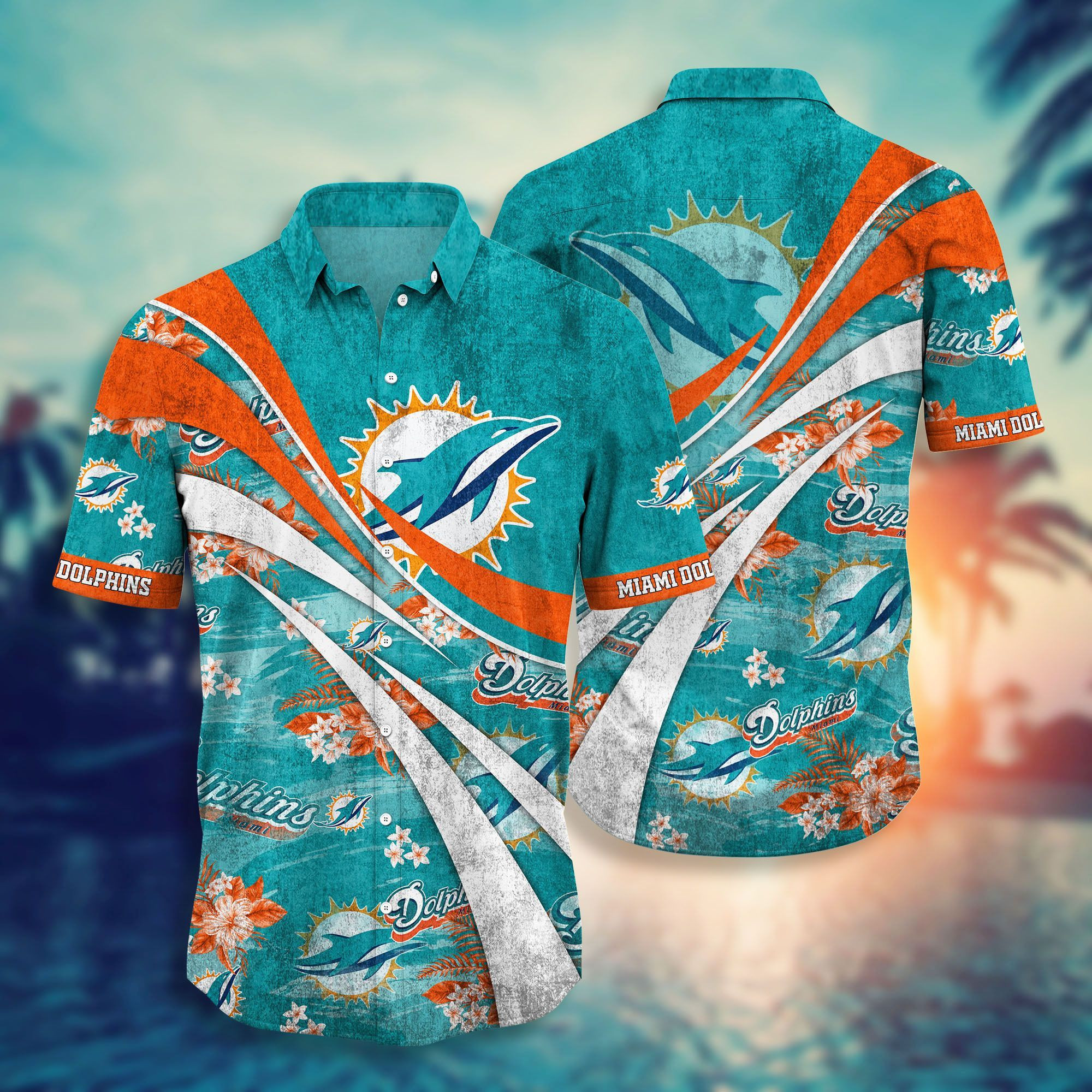 Miami Dolphins Hawaiian Shirt Tropical Aloha Button Up