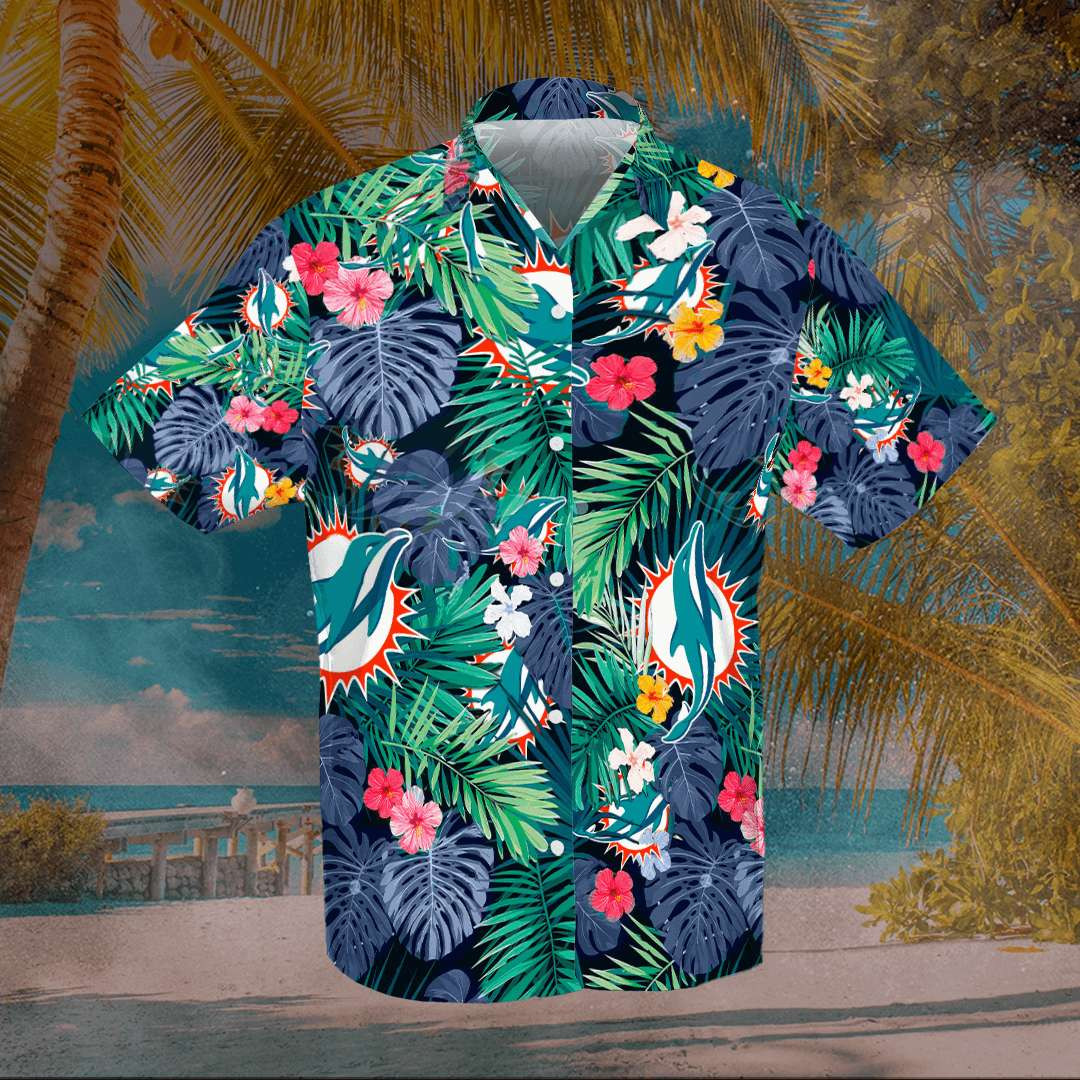 Miami Dolphins Hawaiian Shirt Tropical Aloha Button Up