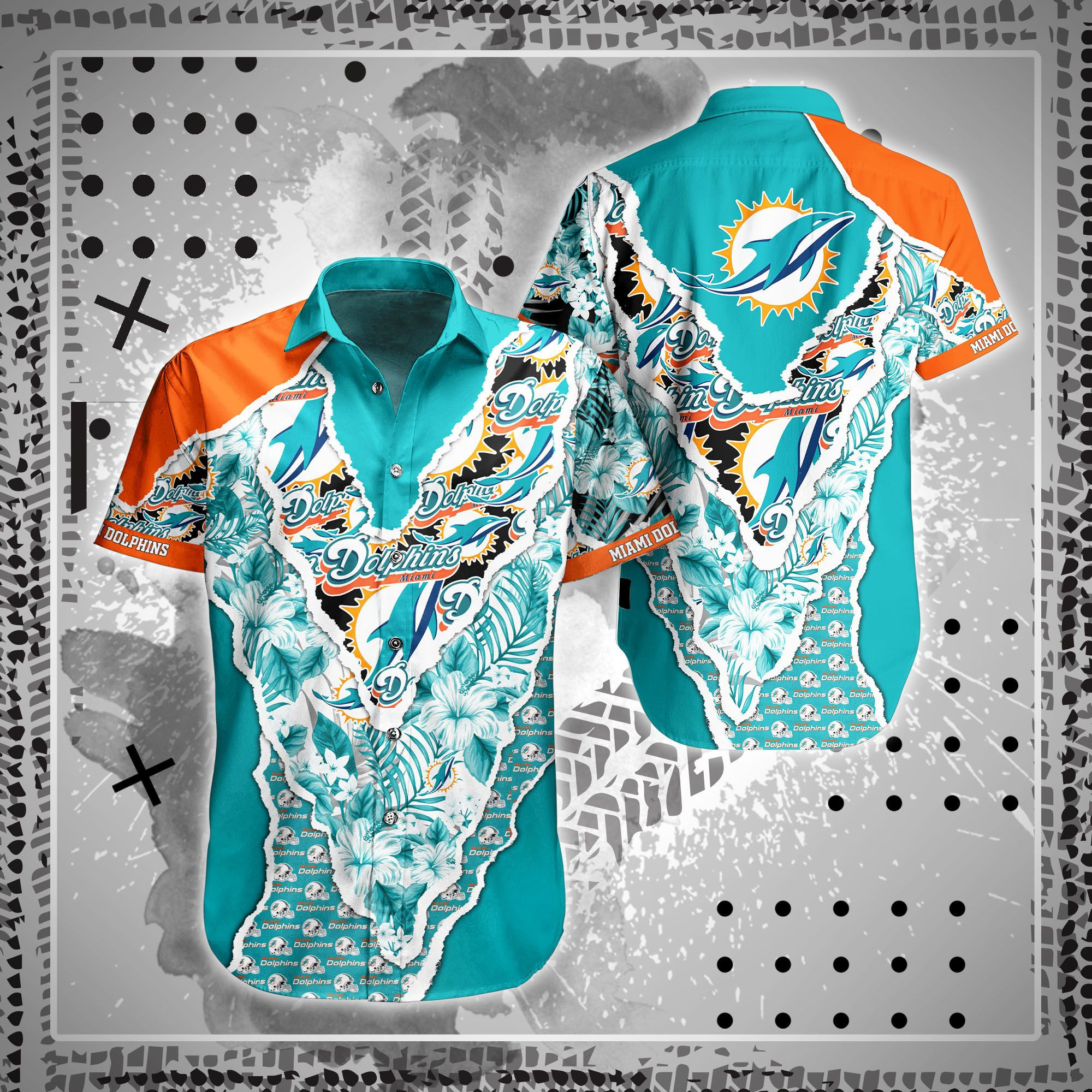 Miami Dolphins Helmet And Floral Summer Hawaiian Shirt Tropical Aloha Button Up