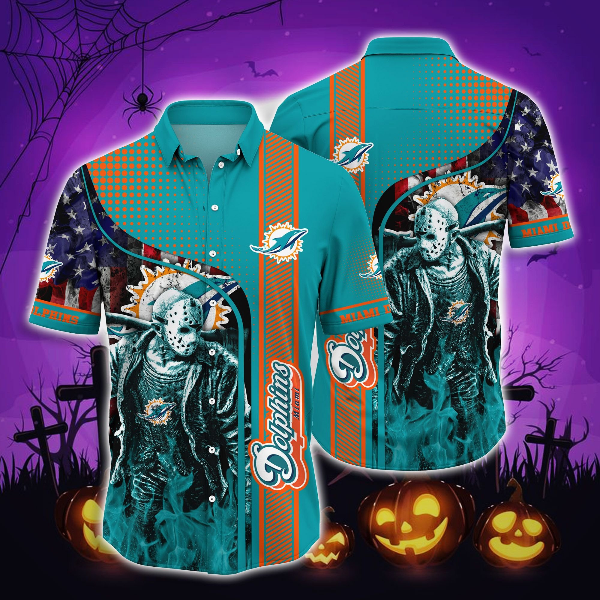 Miami Dolphins Jason Voorhees Hawaiian Shirt Tropical Aloha Button Up
