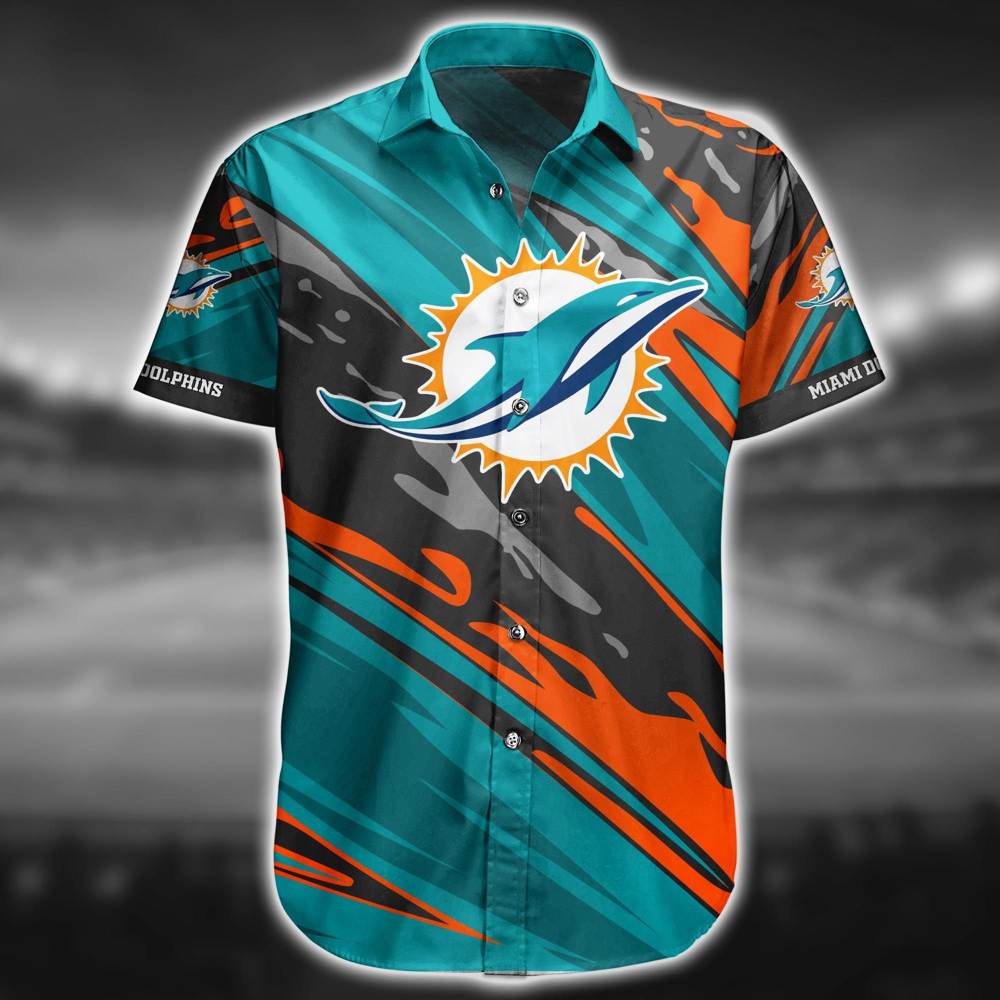 Miami Dolphins Logo Hawaiian Shirt Tropical Aloha Button Up