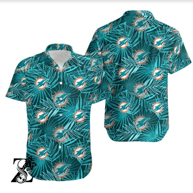 Miami Dolphins Logo Hawaiian Shirt Tropical Aloha Button Up