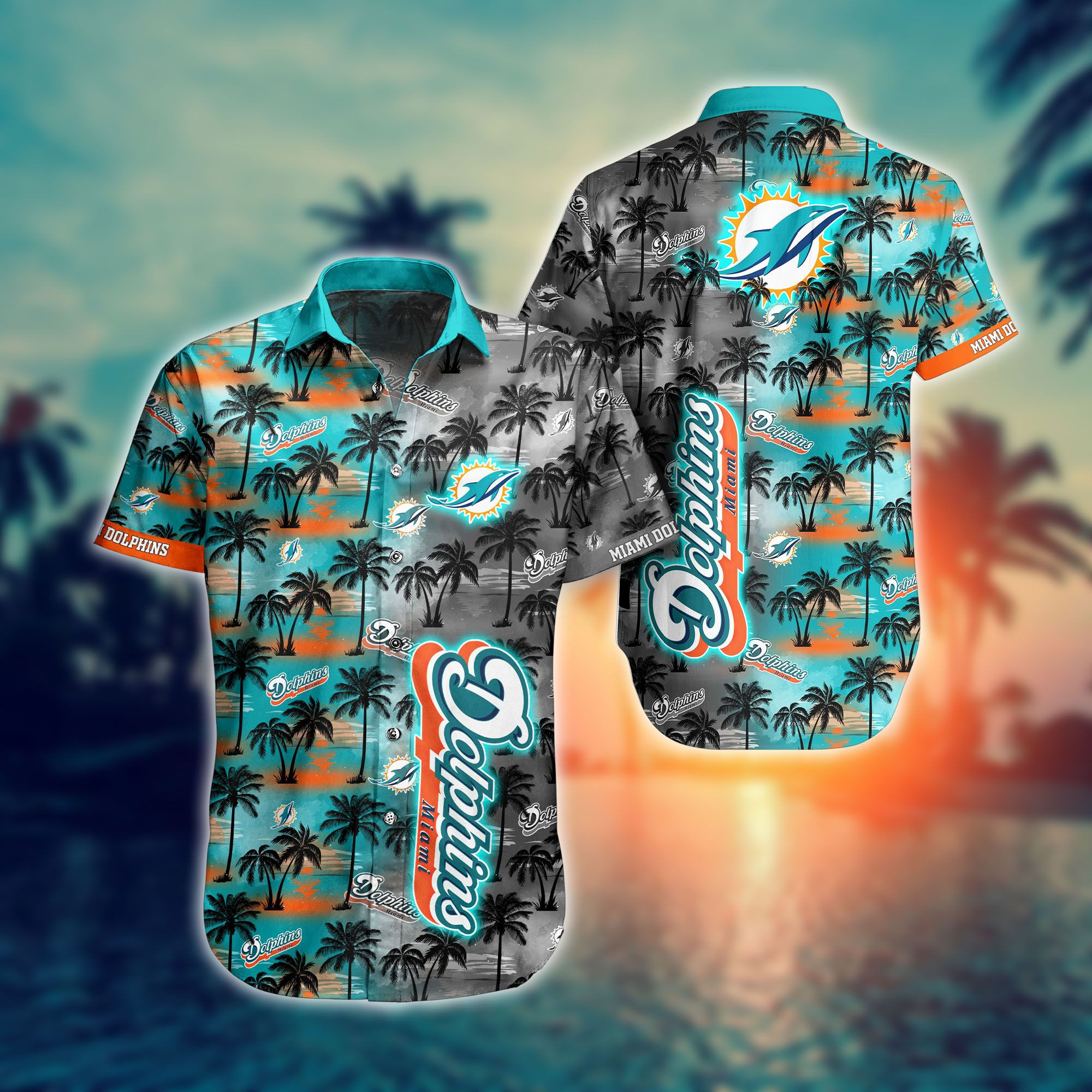 Miami Dolphins Logo Hawaiian Shirt Tropical Aloha Button Up