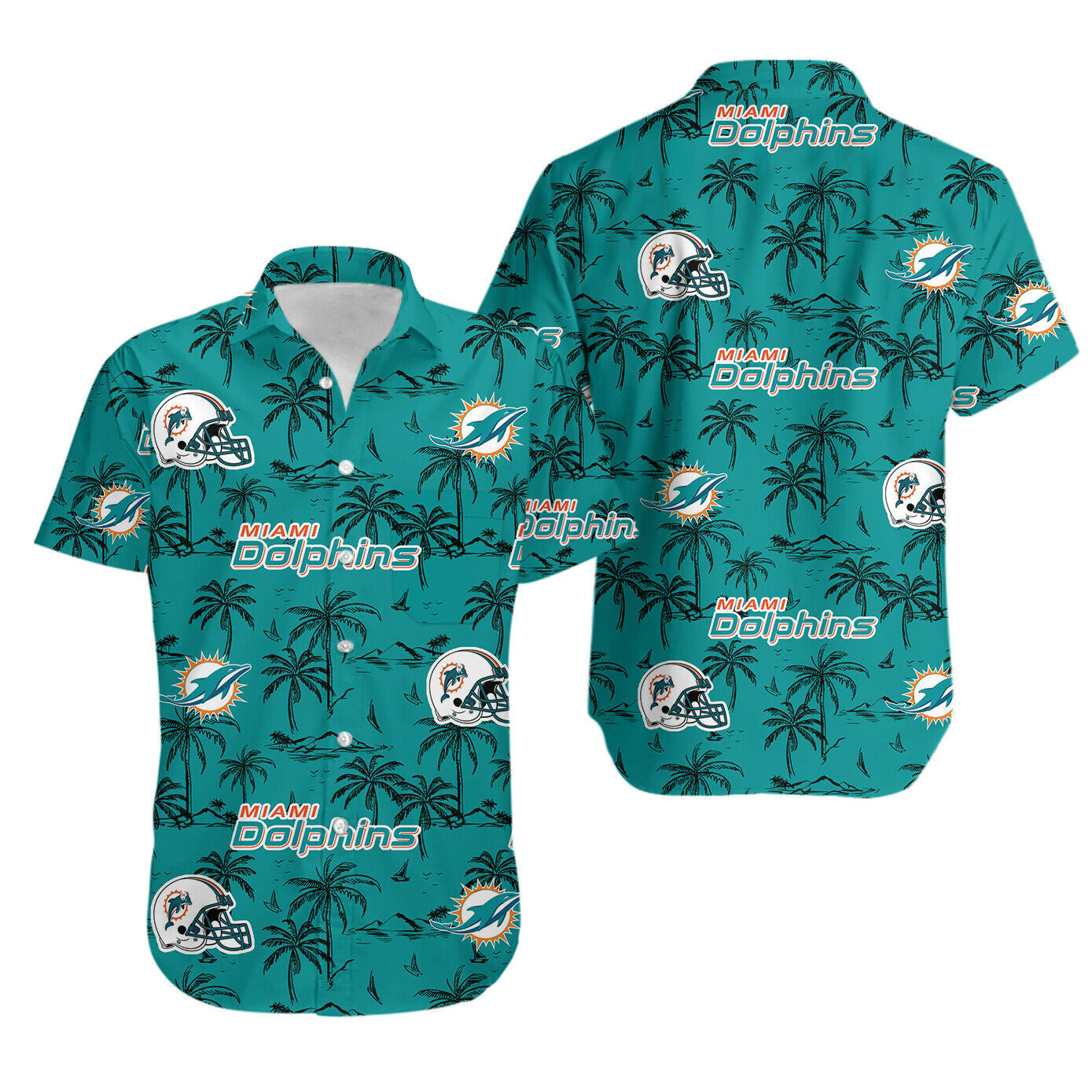 Miami Dolphins Logo Hawaiian Shirt Tropical Aloha Button Up