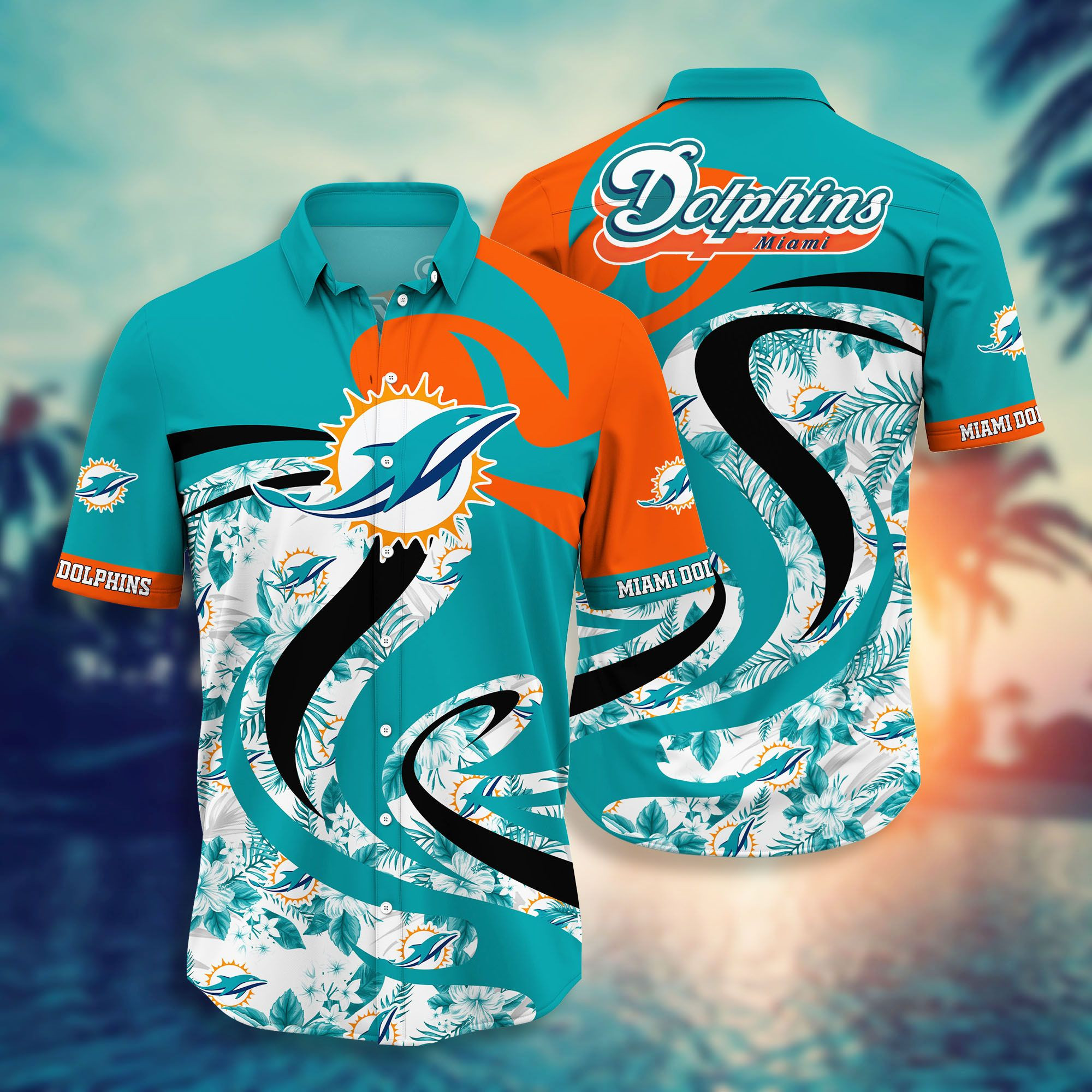 Miami Dolphins Logo Hawaiian Shirt Tropical Aloha Button Up