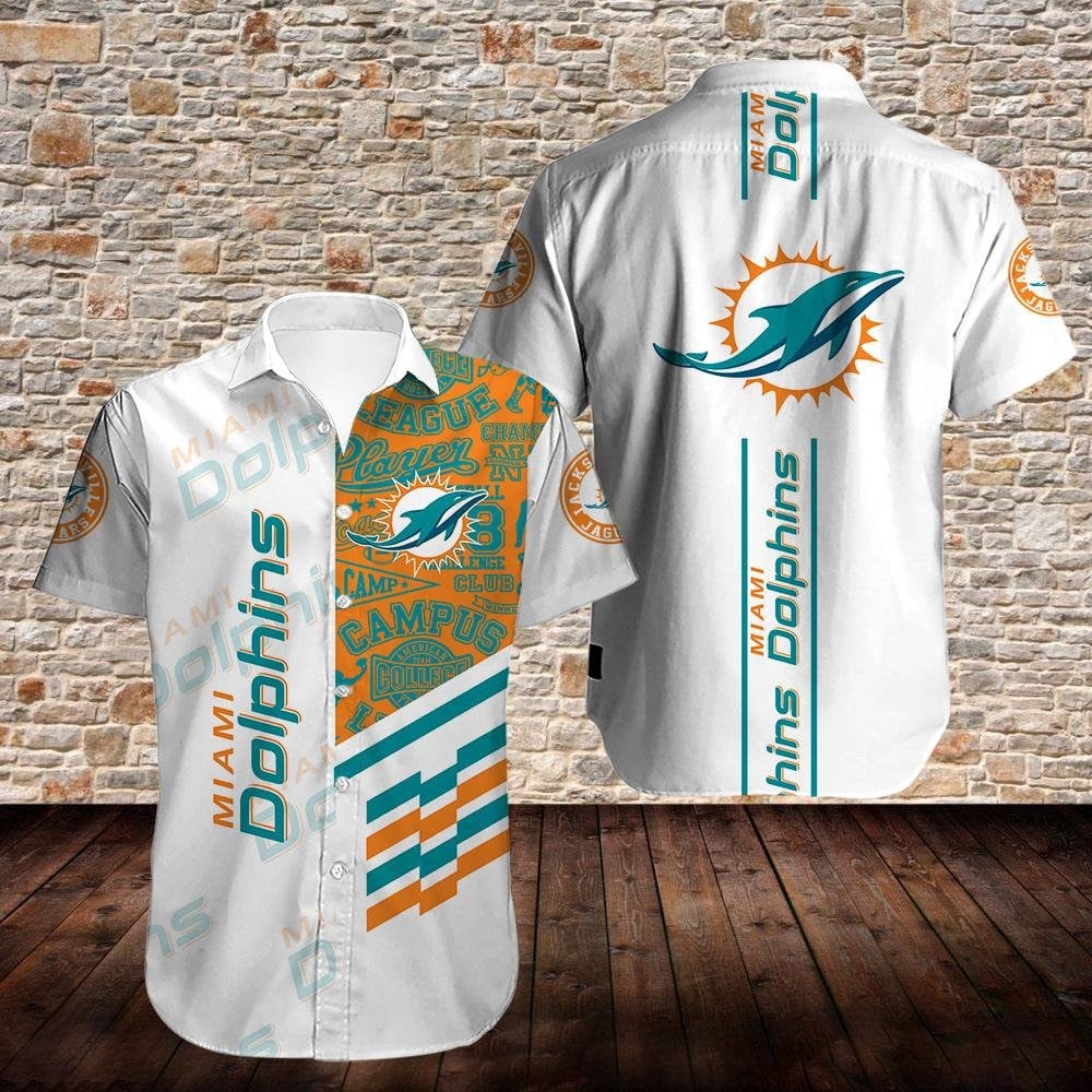 Miami Dolphins Logo Hawaiian Shirt Tropical Aloha Button Up