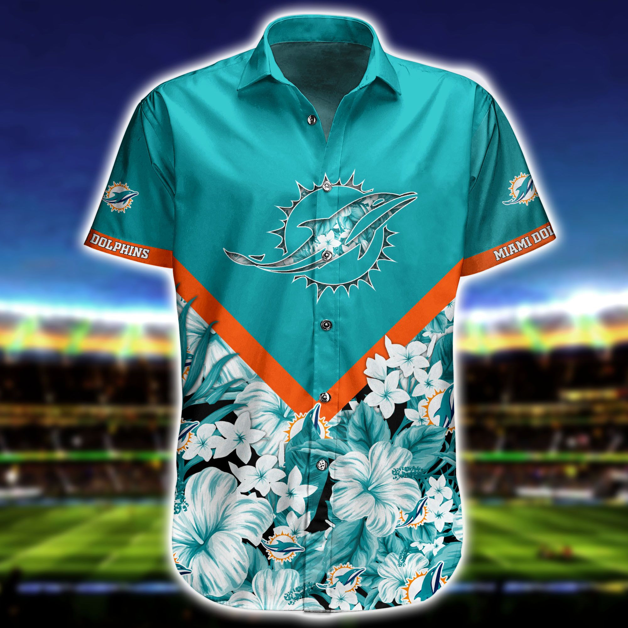 Miami Dolphins Logo Hawaiian Shirt Tropical Aloha Button Up
