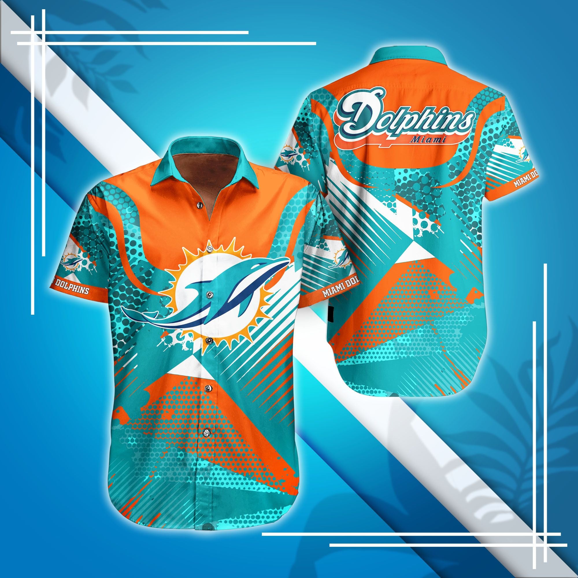 Miami Dolphins Logo Hawaiian Shirt Tropical Aloha Button Up