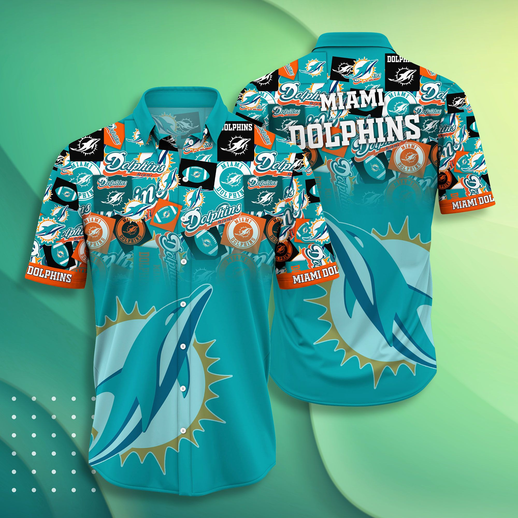 Miami Dolphins Logo Hawaiian Shirt Tropical Aloha Button Up