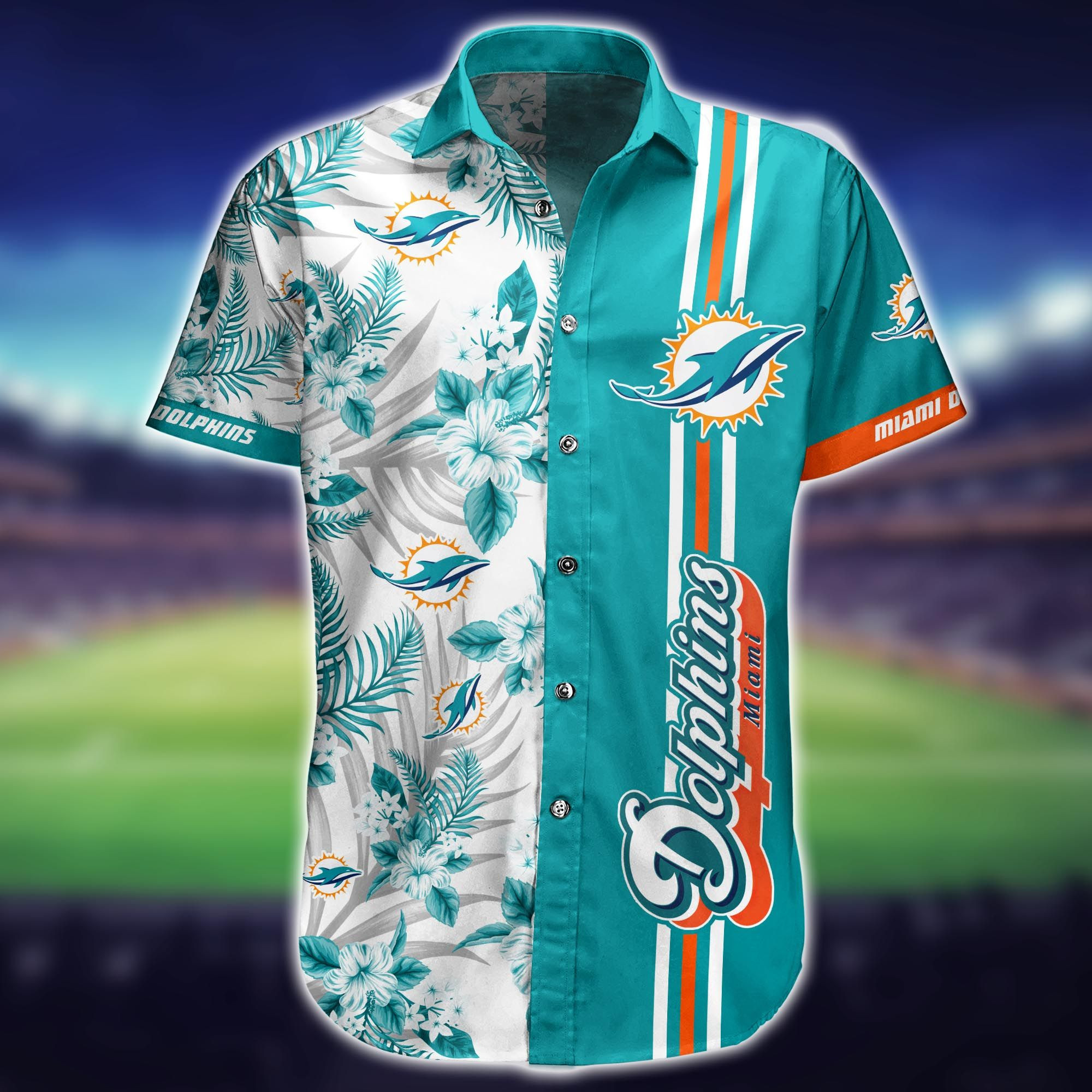 Miami Dolphins Logo Hawaiian Shirt Tropical Aloha Button Up