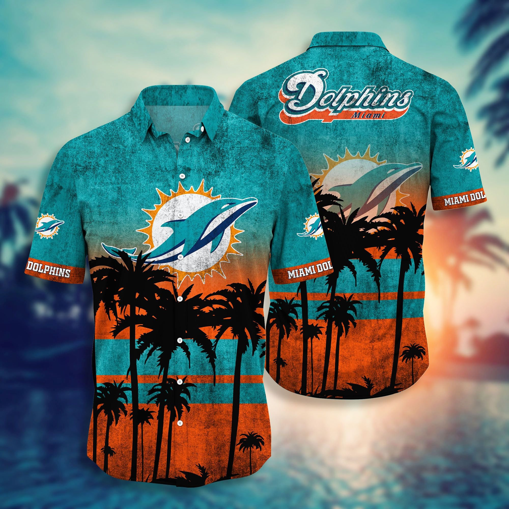 Miami Dolphins Logo Hawaiian Shirt Tropical Aloha Button Up