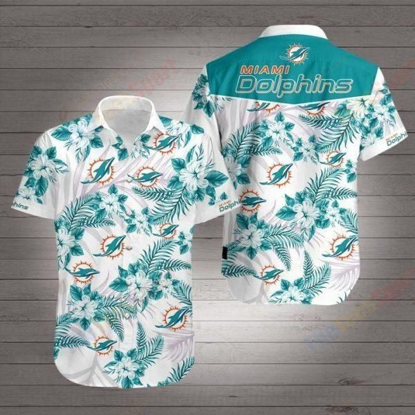 Miami Dolphins Logo Hawaiian Shirt Tropical Aloha Button Up