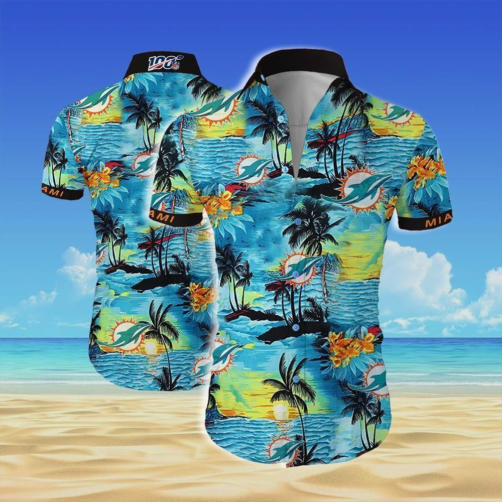 Miami Dolphins Logo Hawaiian Shirt Tropical Aloha Button Up