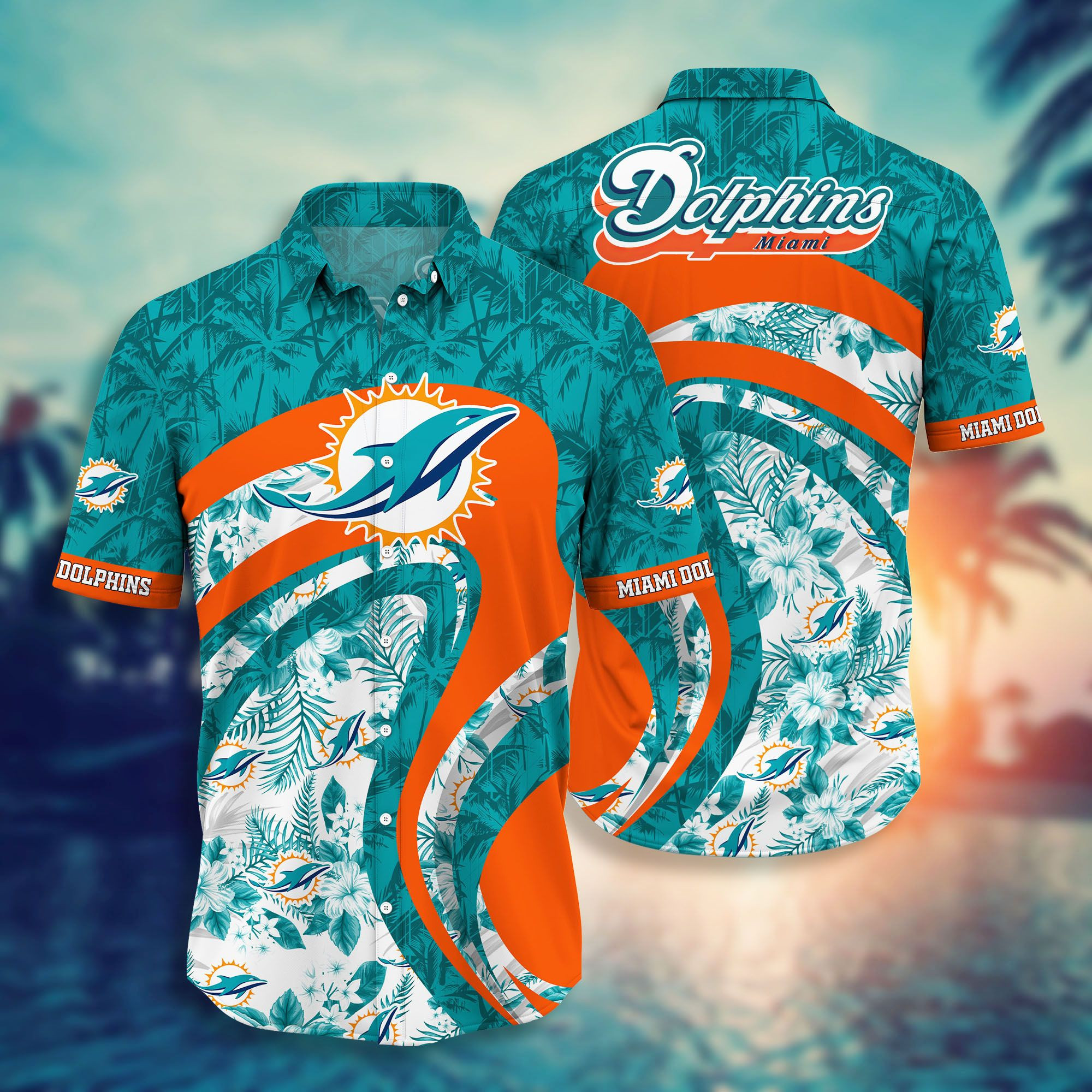 Miami Dolphins Logo Hawaiian Shirt Tropical Aloha Button Up