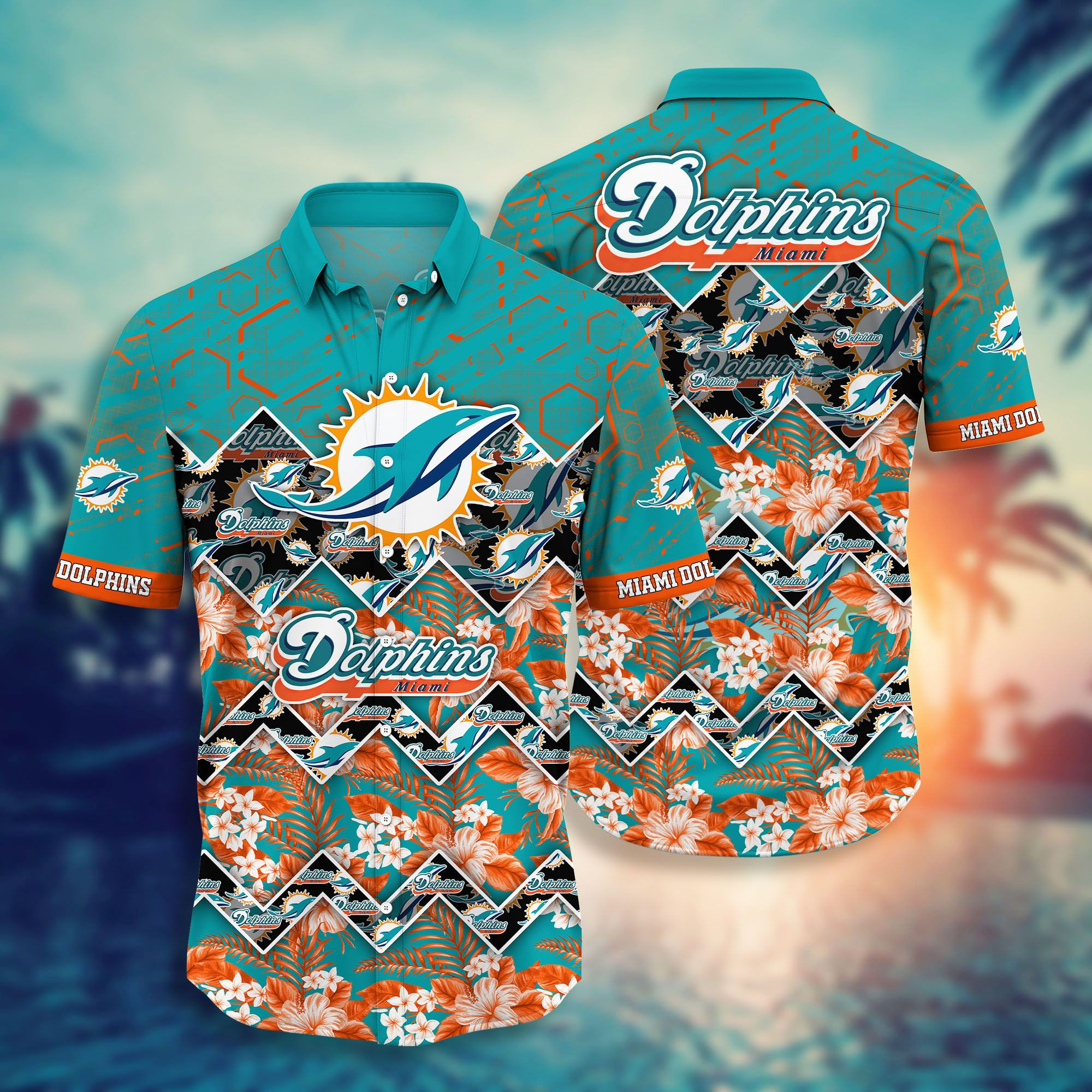 Miami Dolphins Logo Hawaiian Shirt Tropical Aloha Button Up