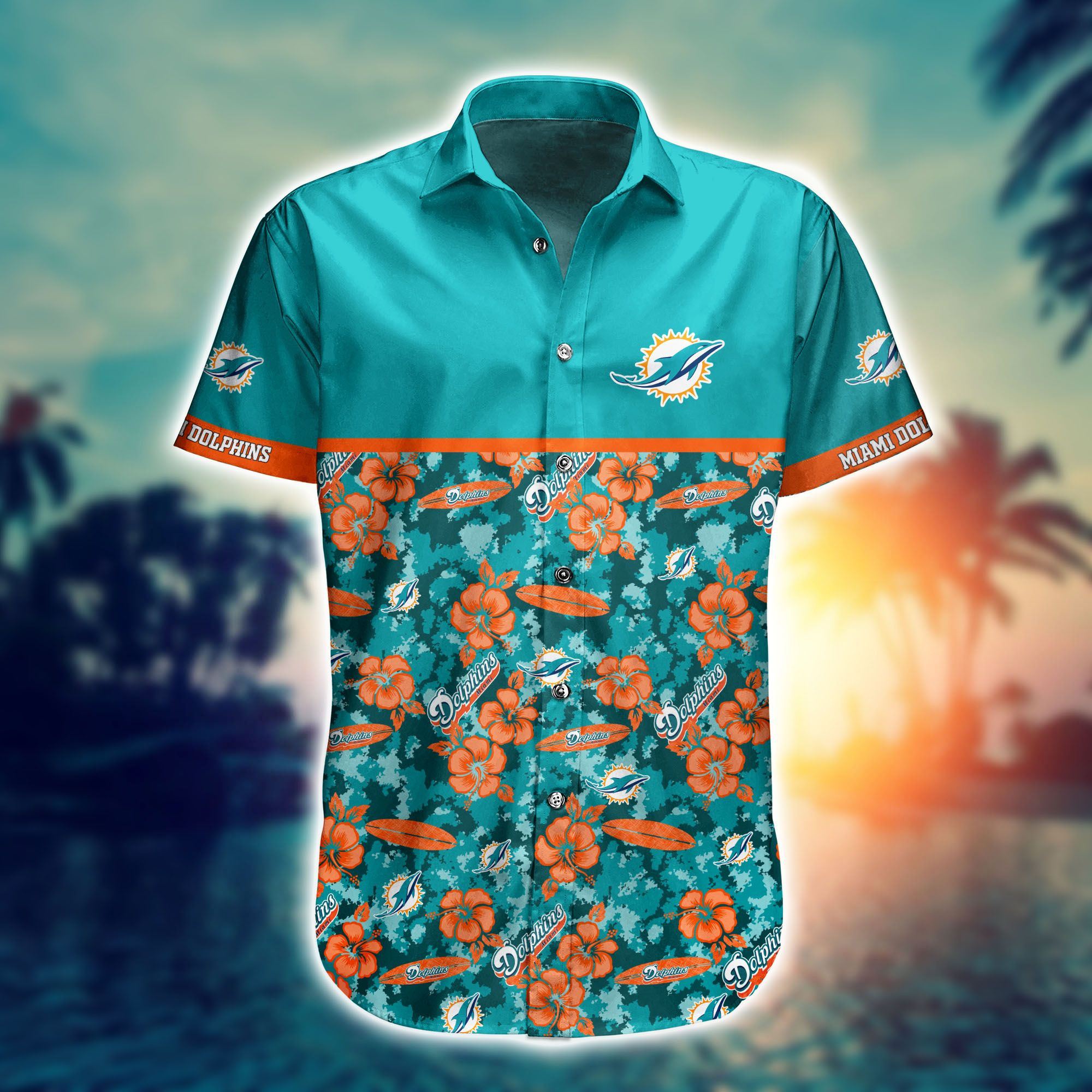 Miami Dolphins Logo Hawaiian Shirt Tropical Aloha Button Up