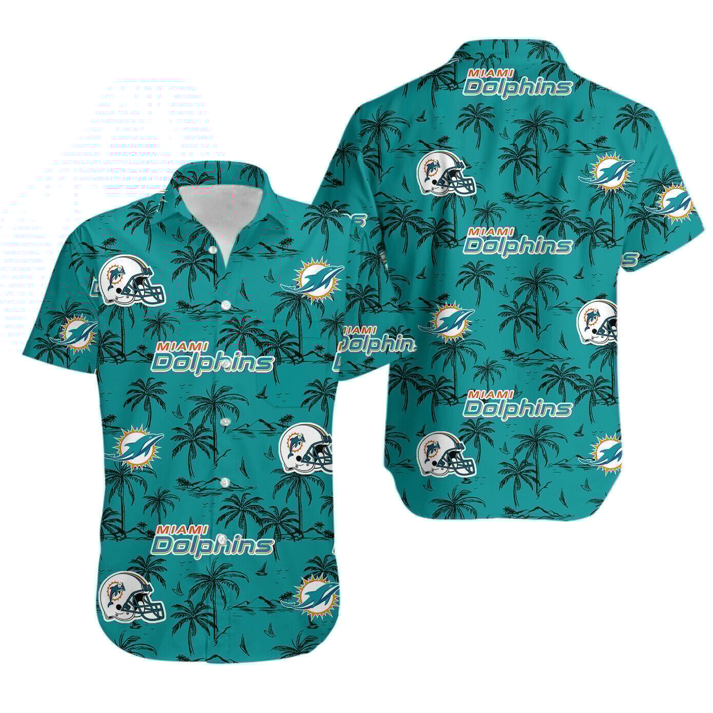 Miami Dolphins Logo Hawaiian Shirt Tropical Aloha Button Up