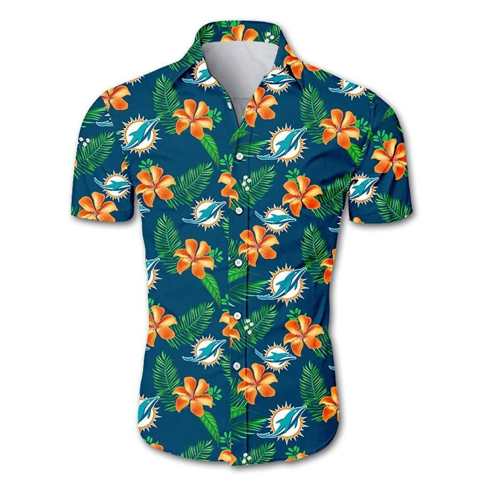 Miami Dolphins Logo  Hawaiian Shirt Tropical Aloha Button Up