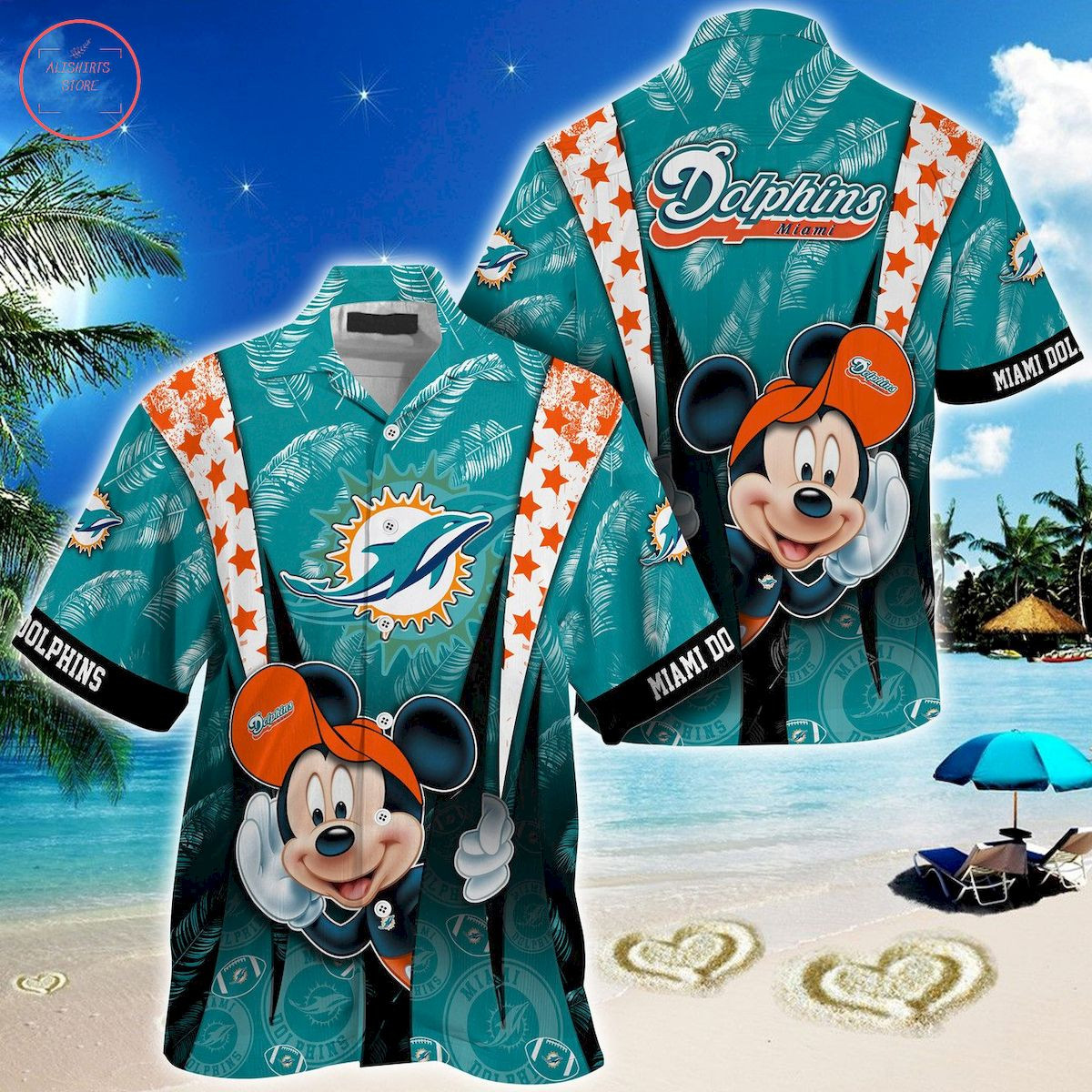 Miami Dolphins Mickey Mouse Ball Hawaiian Shirt Tropical Aloha Button Up