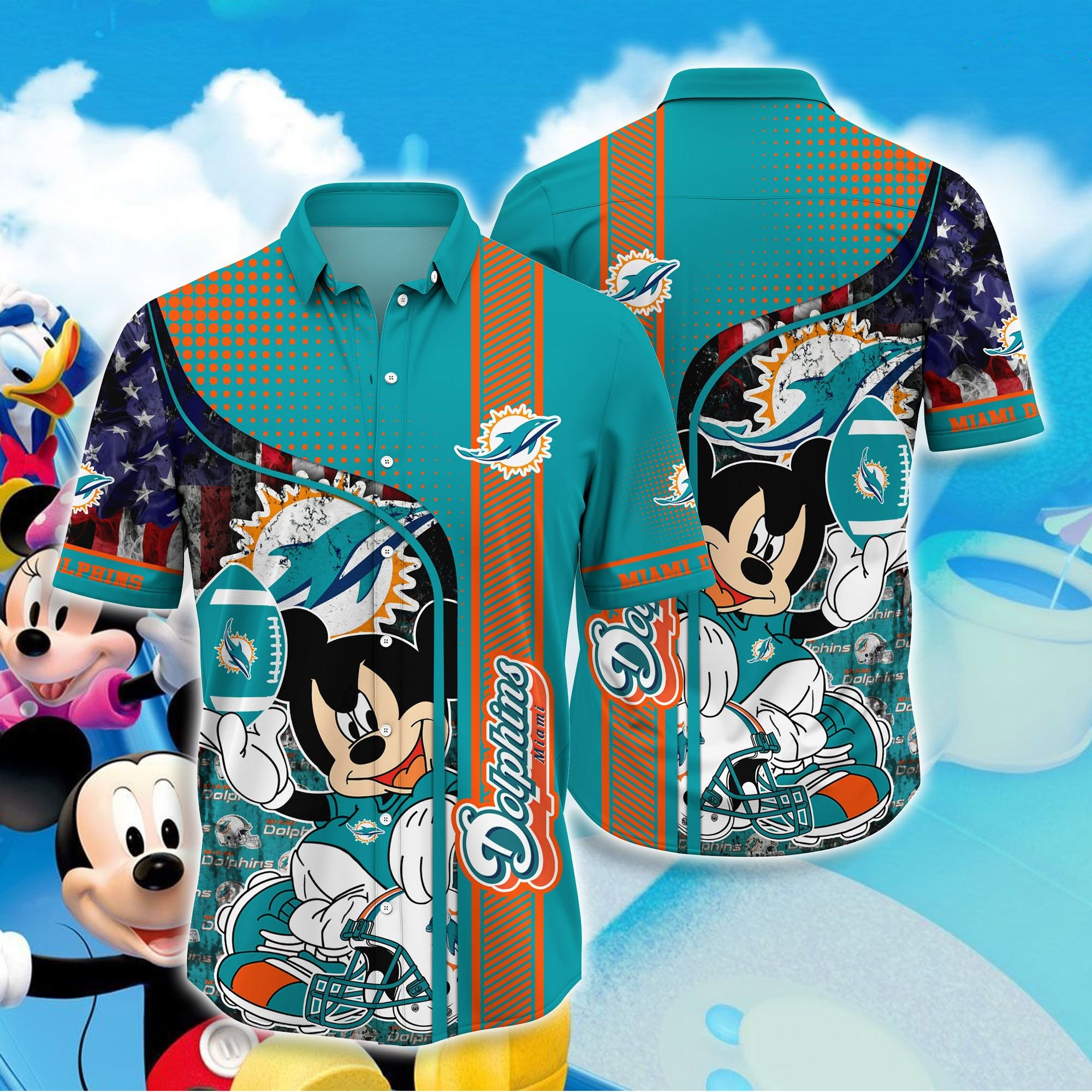 Miami Dolphins Mickey Player Hawaiian Shirt Tropical Aloha Button Up