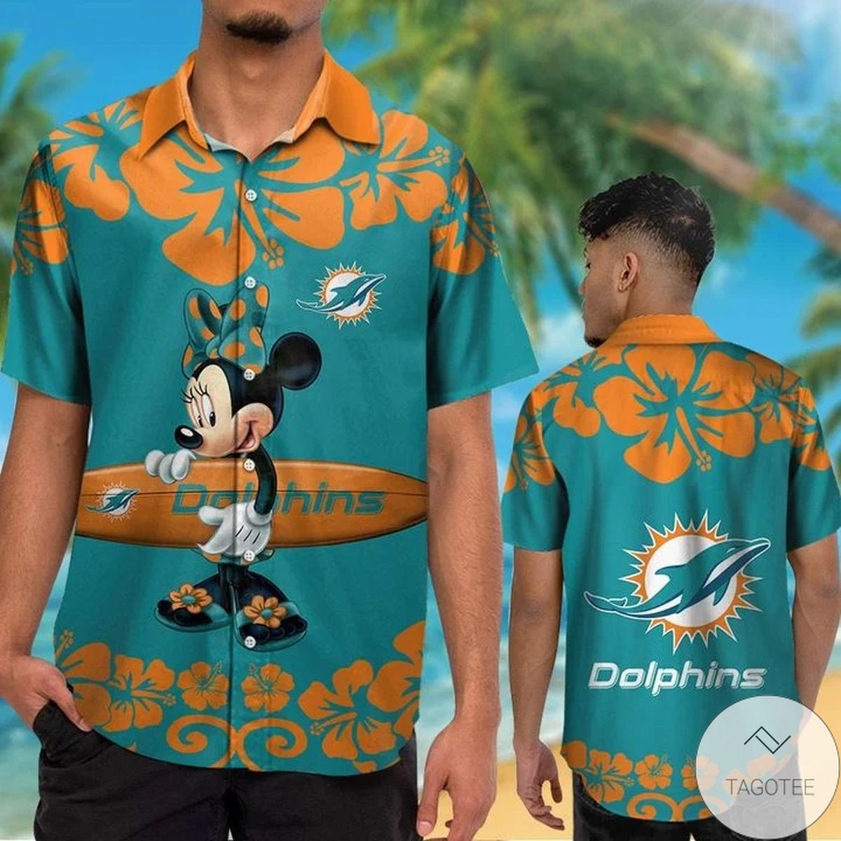 Miami Dolphins Minnie Mouse Hawaiian Shirt Tropical Aloha Button Up
