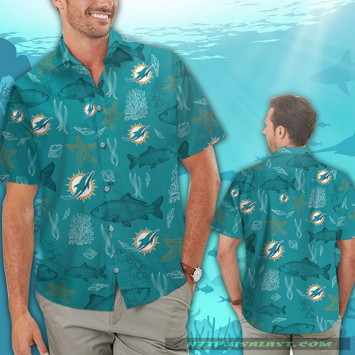 Miami Dolphins Ocean Fishes Hawaiian Shirt Tropical Aloha Button Up