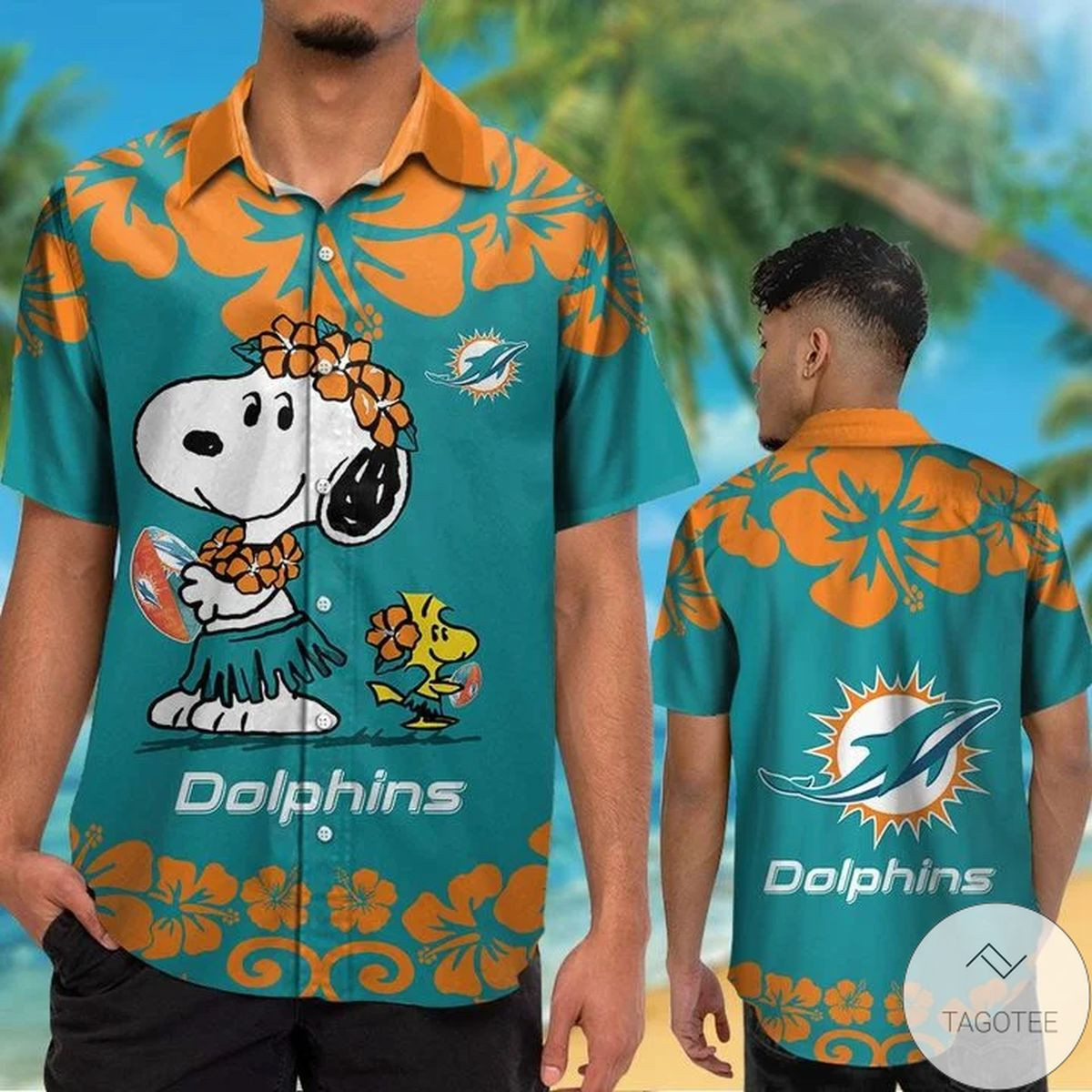 Miami Dolphins Snoopy Hawaiian Shirt Tropical Aloha Button Up