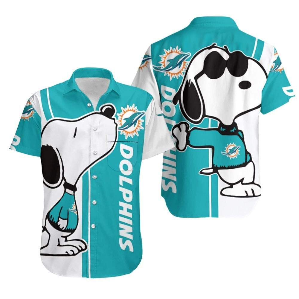 Miami Dolphins Snoopy Lover Hawaiian Shirt Tropical Aloha Button Up
