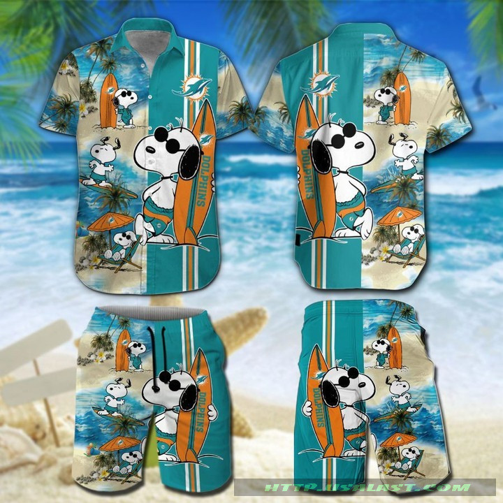 Miami Dolphins Snoopy Surfing Hawaiian Shirt Tropical Aloha Button Up