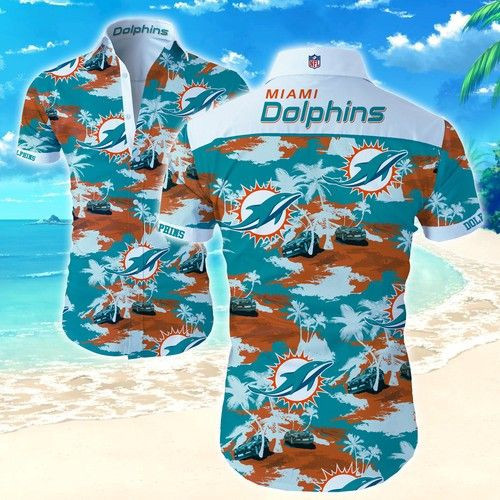 Miami Dolphins Summer Hawaiian Shirt Tropical Aloha Button Up